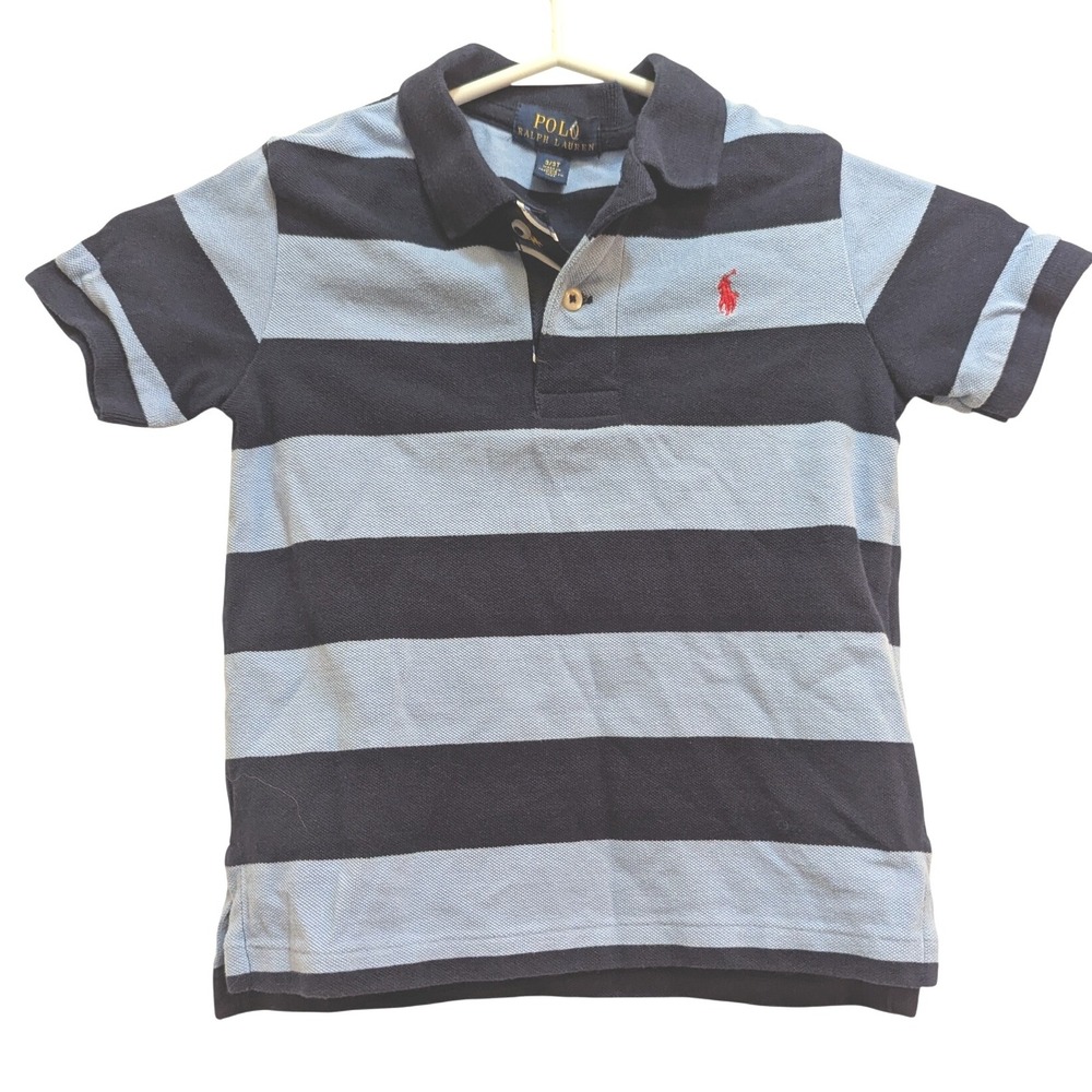 Polo Ralph Lauren Boys 3T Navy Light Blue Stripe Polo Shirt Cotton